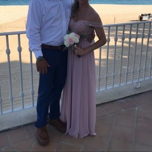 Off the Shoulder Lace Chiffon Corset Gown